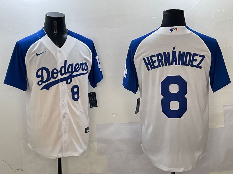 Men Los Angeles Dodgers #8 Hernandez White Blue Fashion Game 2025 Nike MLB Jersey style 10
